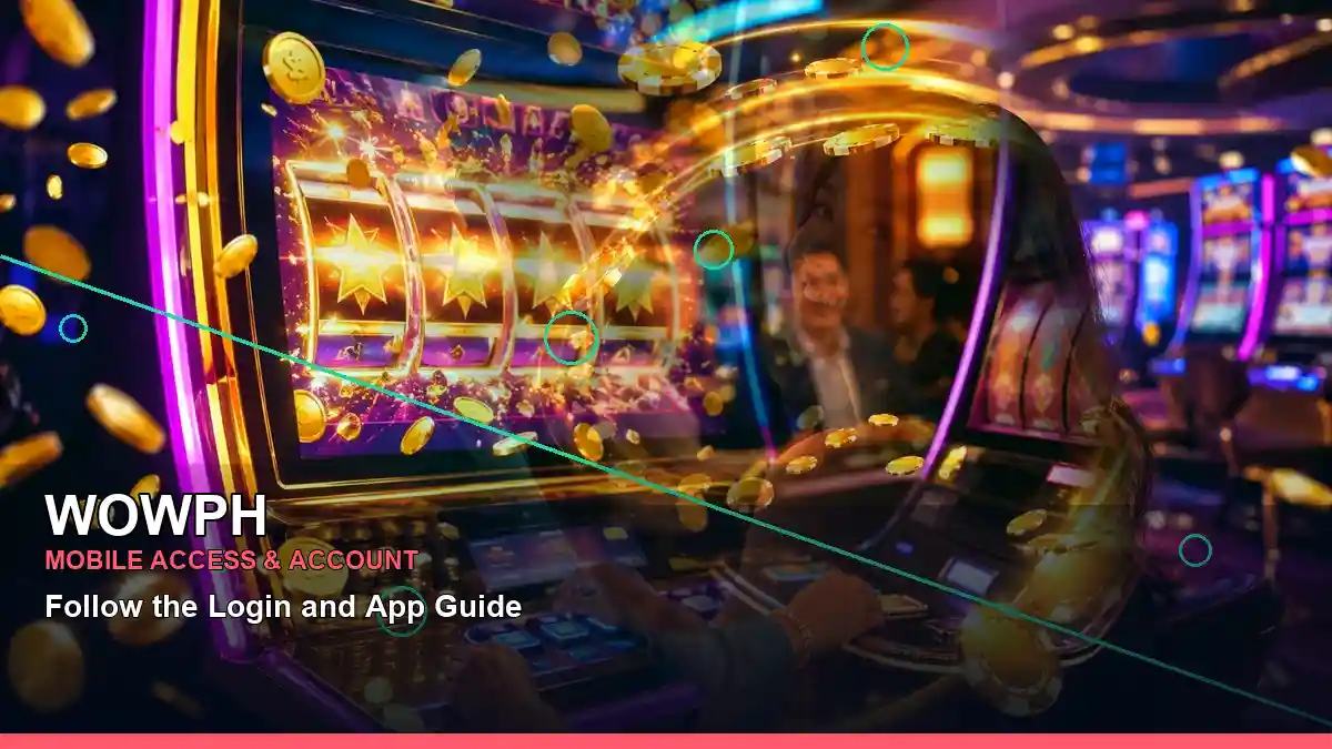 WOWPH mobile gaming safety guide with an adult Filipina user checking account details on a phone