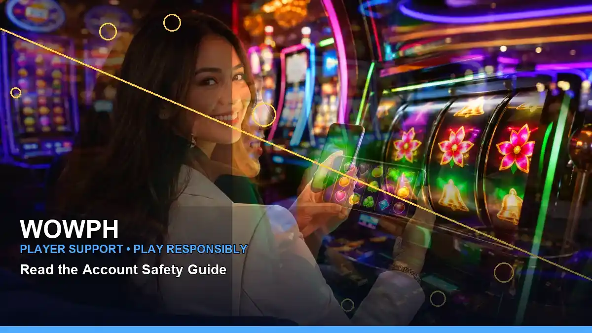 WOWPH poker information scene with diagonal coins and a general rewards-themed visual